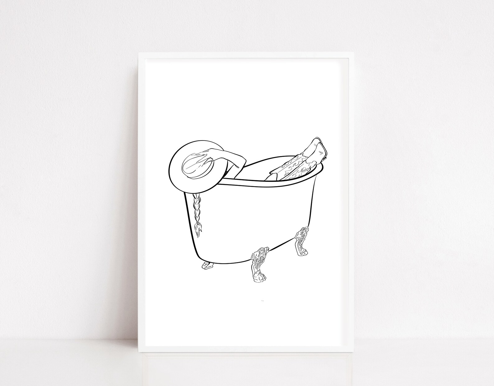 Coastal Cowgirl Bathtub Line Art Print, Digital Bathroom Minimalist
