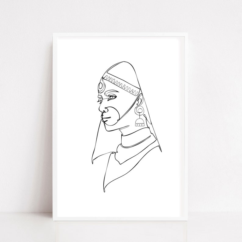 Printable One Line Drawing Indian Girl, Minimal Lines Poster, Portrait ...
