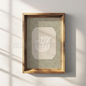 Sage Green Printable Reading Girl in Bathtub Wall Art, Grandma Print Bathroom Decor, Drawing Bookish Prints, Vintage Style