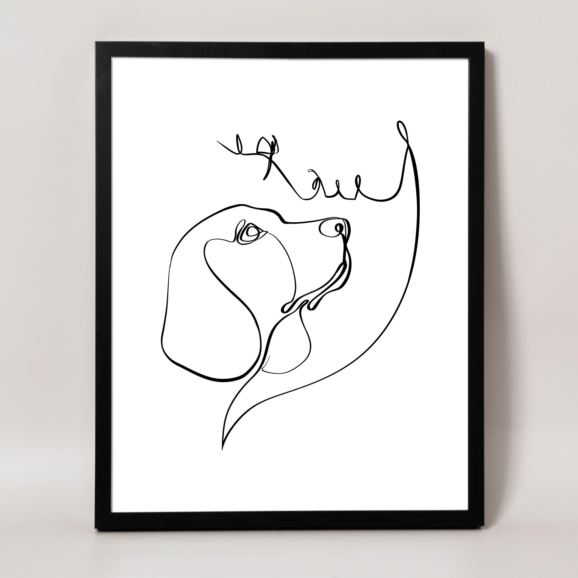 Dog Beagle One Line Wall Art, Dog Lovers Gift, Minimalist Single