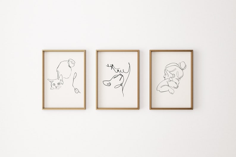 3 Set Cat Wall Art Minimalist Cat Mom Line Print Digital - Etsy