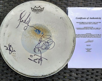 Led Zeppelin  "Not a Reprint"100% Genuine Fully Hand Signed Used 14" Drumskin With COA