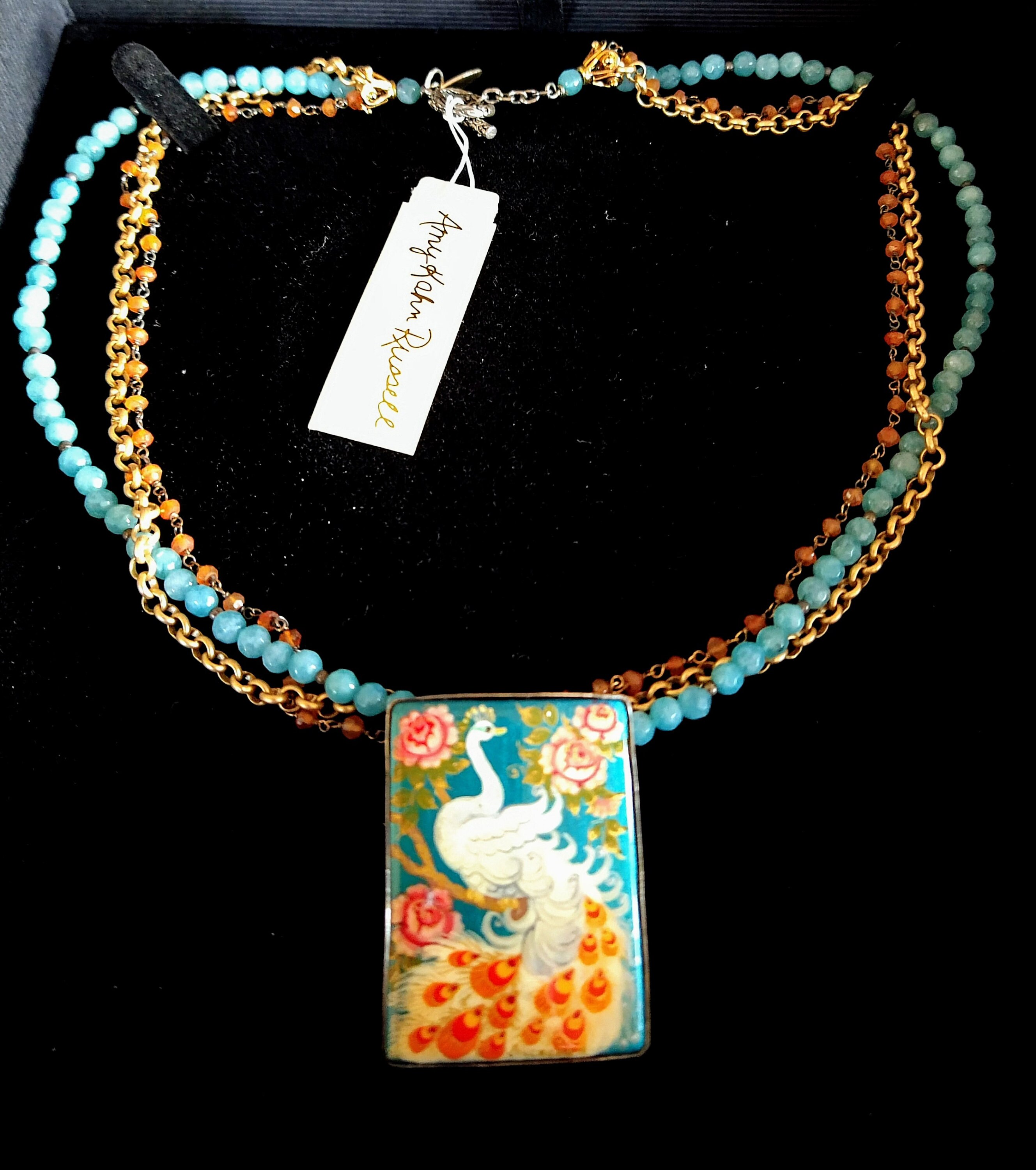 Amy Kahn Russell Vintage Hand Painted Peacock Pin / Pendant Brand New With Tag