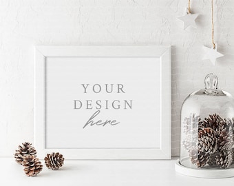 Christmas Landscape Frame Mockup/ Poster Mockup / Wall Art / Quote Mockup / Christmas mockup / White Frame / 10'' x 8'' / PSD + JPEG