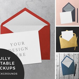 Mock-up wenskaarten en enveloppen / Mock-up uitnodiging / Mock-up briefpapier / Mock-up ansichtkaart / Bewerkbaar Mock-up / Flay Lay / Bovenaanzicht / PSD