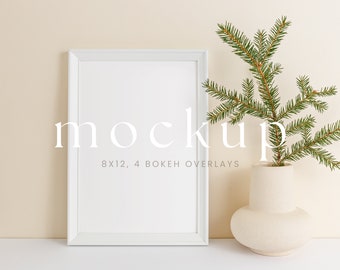 Modern White Frame Mockup 8x12. Minimal Frame, Scandinavian, Christmas Mockup,  Poster Mockup, Poster Frame, Picture Frame Mockup /015