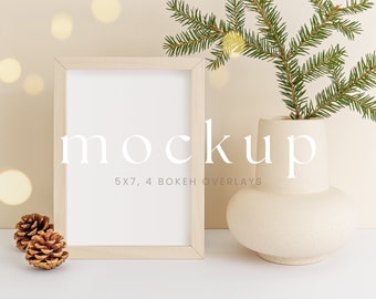 Christmas Frame Mockup. Winter Mockup, Wooden Frame Mockup, Wood Frame, Styled Stock, Artwork Frame, Picture Mock Up, Holiday Frame /010