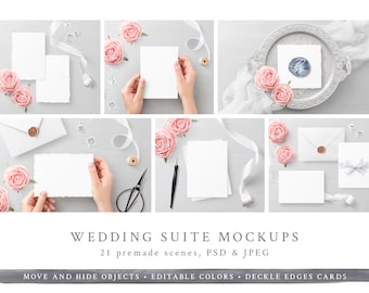 Wedding Suite Mockups / Wedding Stationery Mockup, Invitation, Envelope, Place Card, RSVP, Belly Bend, Woman Hands / PSD, Styled Stock