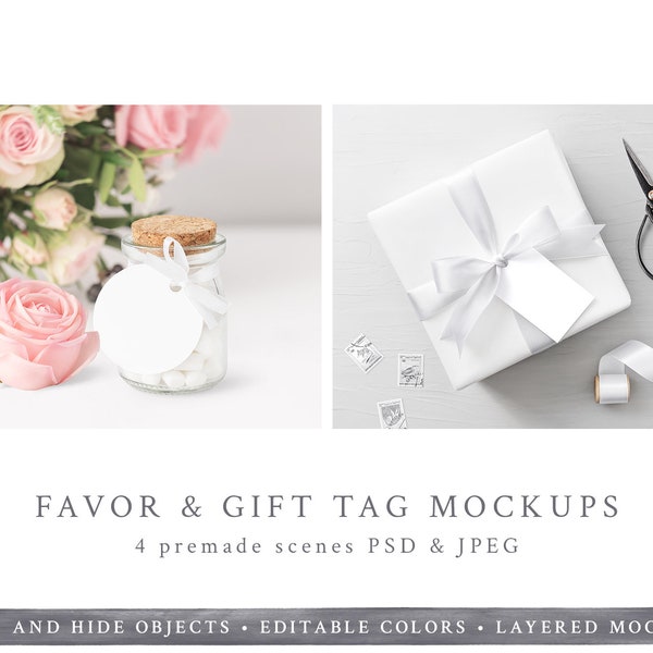 Wedding Favor Gift Tag Mockup / Wedding Mockup, Wedding Favor Mockup, Thank You Tag, Circle Label, Wedding Favors / PSD, Styled Stock