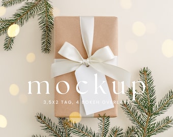 Christmas Gift Tag Mockup. Holiday Tag Mockup, Empty Gift Tag,  2x3,5 Label Mockup, Christmas Tags, New Year Mockup, Festive Mockup /022