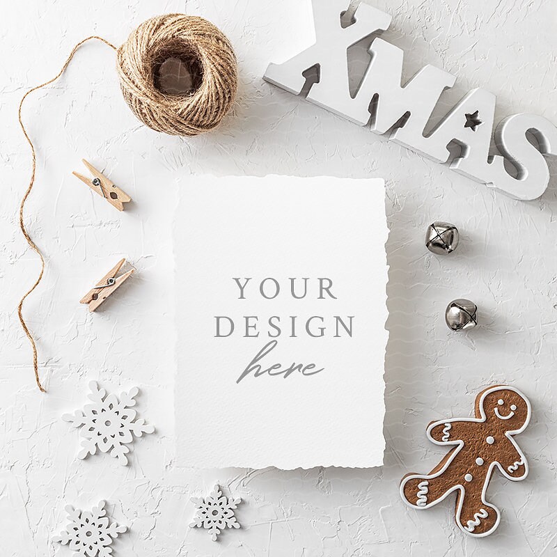 Download Christmas Greeting Card Mockup Christmas Invitation Christmas Card Holiday Card Postcard 5x7 Deckled Edges Psd Jpeg