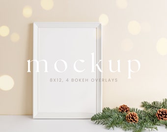 Festive White Frame Mockup 8x12. Winter Christmas Mockup, Artwork Mockup, Christmas Poster, Picture Frame, Holiday Frame, Poster Mockup/013