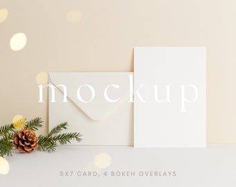 Christmas Holiday Card Mockup with Envelope. Psd Mockup, Bokeh Overlays, Envelope Mockup, Greeting Card Mockup, Christmas Mockup /008