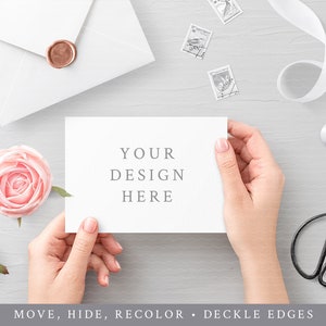 Maqueta de invitación de boda / Invitaciones de boda / Maqueta de tarjeta de invitación / Manos de mujer / Tarjeta de mujer / Plantilla de sobre / Sello de cera