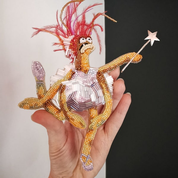 PEPE PRAWN MUPPETS From Space Dancing Tutu Beaded Painting Decorative Hanging Wall Art Jewellery Brooch handmade by I Am Braw