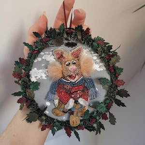 MUPPET CHRISTMAS CAROL Bean Bunny Caroler Wreath Charles Dickens Beaded Hanging Tree Decoration handmade by I Am Braw