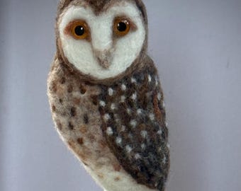 Medium or Large Needle Felted Barn Owl Sculpture Made to Order