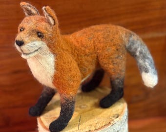 Needle Felted Wool Fox Sculpture, Realistic Animal Art, Handmade Toy Fox Pup