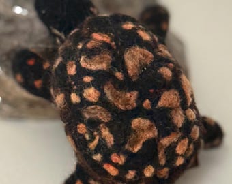 Needle Felted Eastern Box Turtle Sculpture, Realistic Wool Animal Figurine