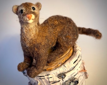 Needle Felted Ferret Sculpture, Handmade Wool Animal Art