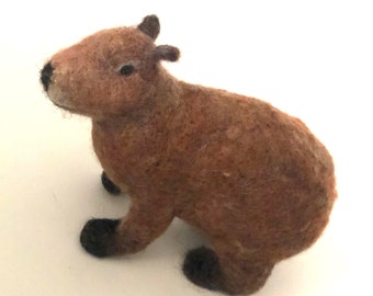 Felted Wool Capybara, Sculpted Animal Figure, Pet Lover Gift