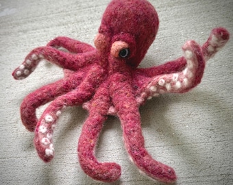 Felted  Wool Octopus, Remarkably Bright Sea Creature sculpture, octopus gift, handmade realistic octopus, marcellus