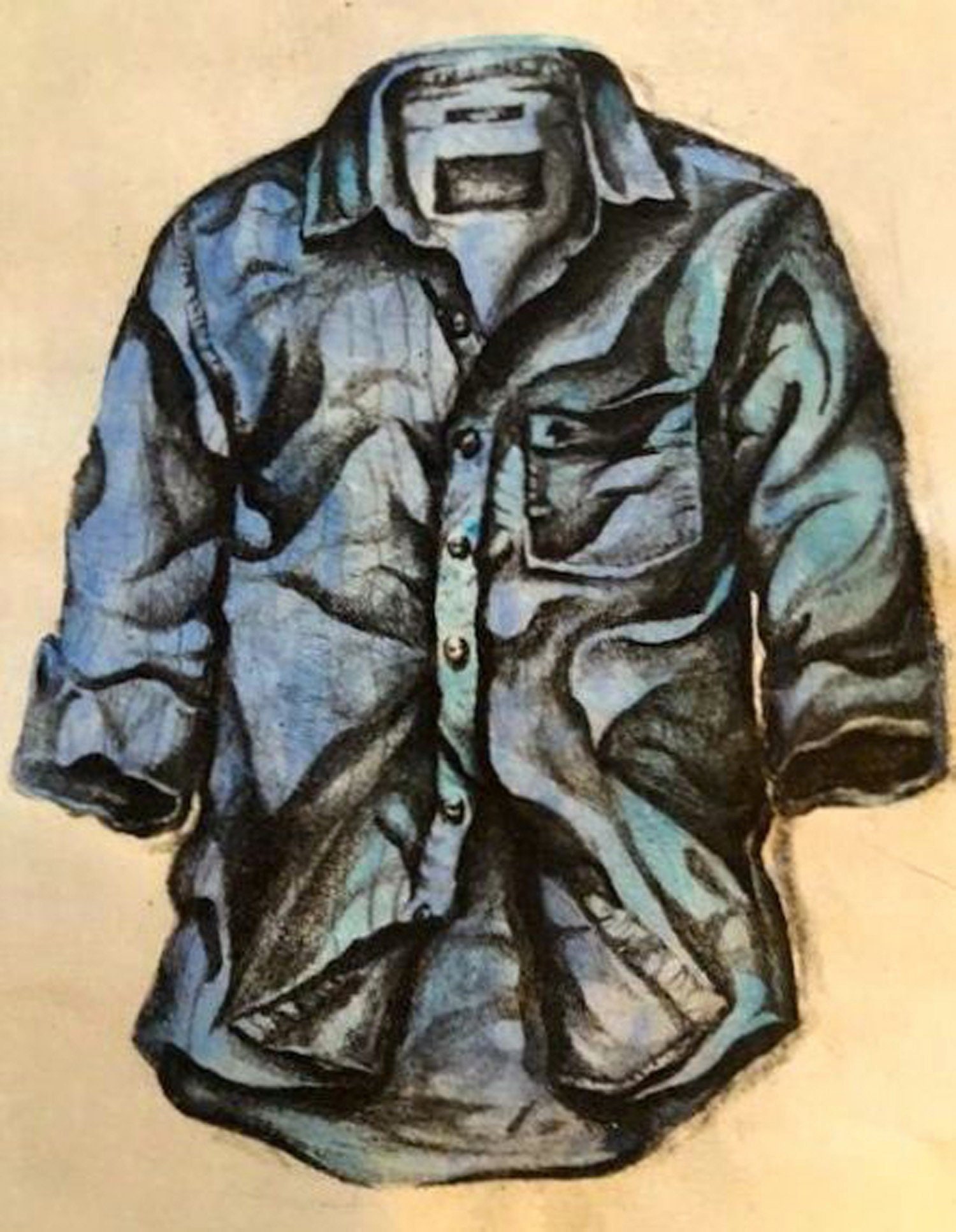 Shirt #3, clothing art, fashion art, blue shirt art, custom print, solar etching, blue clothing art