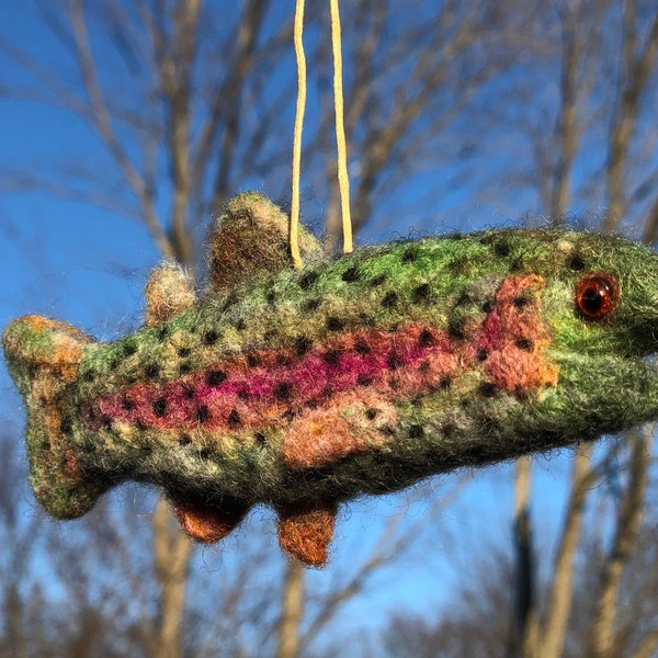 Felted Rainbow Trout, Wool felted fish, nature lover gift, fish art, realistic rainbow trout art, wool fisherman gift, small trout