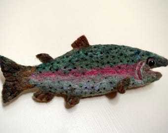 Needle Felted Trout Fish Sculpture, Realistic Wool Art, Fisherman Gift
