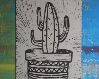 linocut cactus