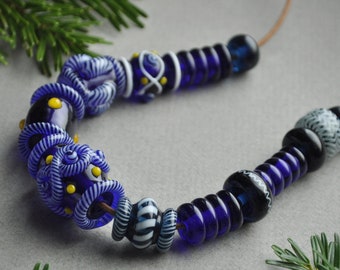 Blue Irish glass bead necklace. Viking glass beads. Hiberno-norse beads. Reenactment beads.Reproduction of historical beads.Viking Age beads