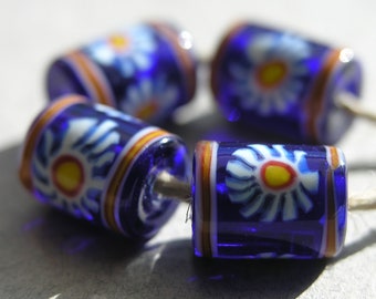 Blue mosaic "Eye" glass beads.Replica of historical beads.Viking glass beads.Norway and Birka beads.Reenactment.Lampwork set of glass beads.