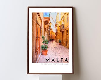 Birgu Malta Print: Vintage Mediterranean Street Scene Travel Art