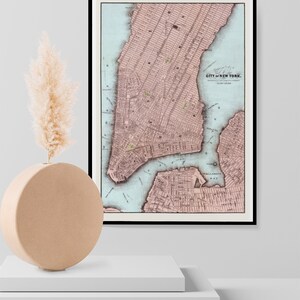 Mapa antiguo de la ciudad de Nueva York, 1850, arte vintage de EE. UU., impresión de arte de pared, oficina en casa, sala de estar, decoración, regalo.
