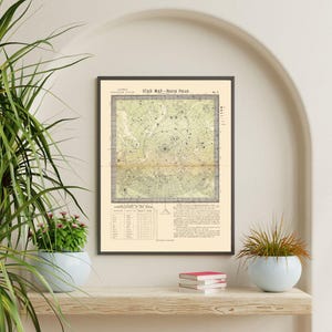 Affiche Atlas Letts de 1882 | vintage carte d'astronomie d'étoile polaire nord n° 5 avec des constellations, art mural antique.