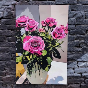 Pink Roses in a Vase, Flora Photography Poster, Flowers Wall Art Print, Home Office, Living Room Décor, Gift.