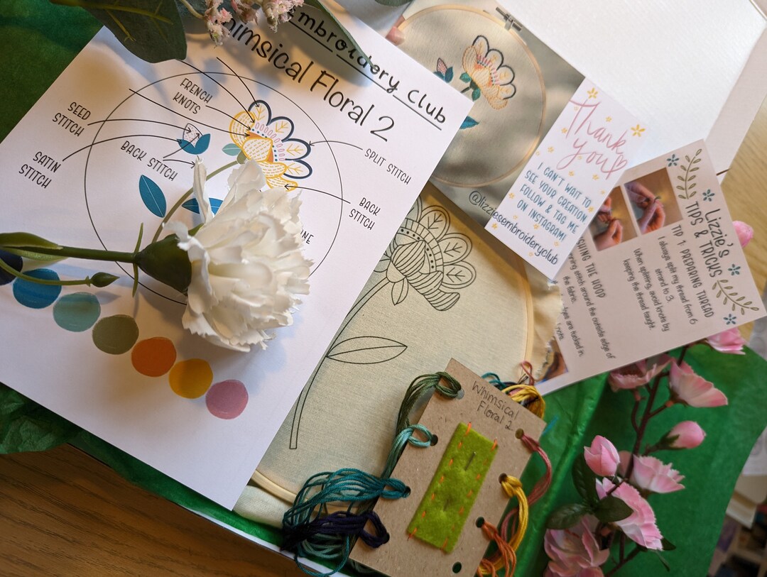 Whimsical Floral 2 Embroidery at Home Embroidery Kit Floral Embroidery