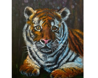 Wildlife original Oil Painting Tiger Painting  Animal Portrait on Canvas 20 x 16 inches