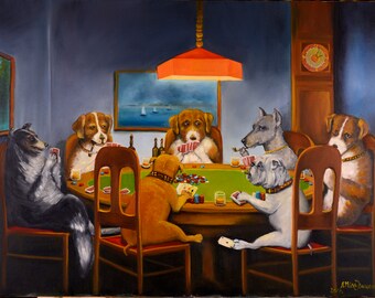 Dogs Playing Poker by C.M.Coolidge Genuine Leather Checkbook Cover