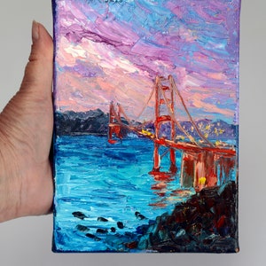 Golden Gate Bridge original oil painting , San Francisco city landscape  Hand painted art on canvas 5x7&quot;