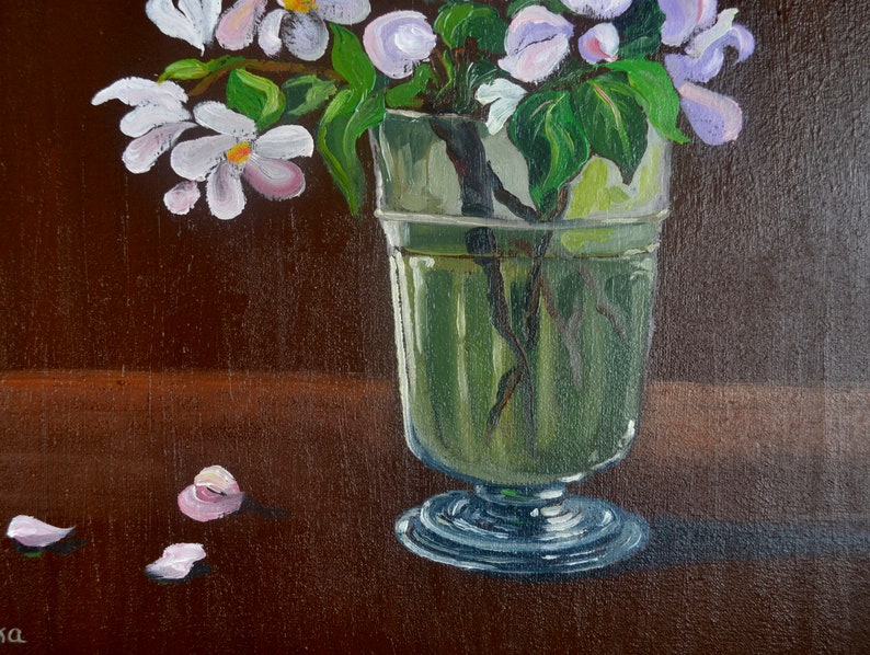 Apple blossom Original Oil Painting on canvas 12 by12 Blooming twig Small painting for kitchen Perfect gift Wall Decor