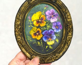 額入りパンジーのミニチュア絵画：ビクトリア朝の室内装飾