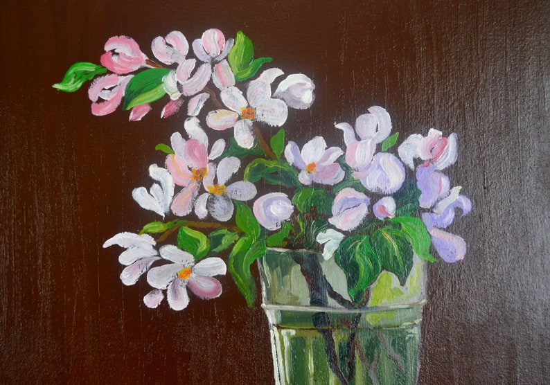 Apple blossom Original Oil Painting on canvas 12 by12 Blooming twig Small painting for kitchen Perfect gift Wall Decor