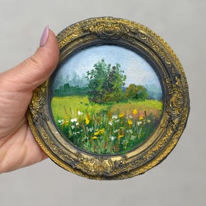Cuadro de paisaje redondo en un marco vintage / Cuadros redondos en miniatura en un marco / Cuadros pequeños en un marco / Decoración victoriana para el hogar