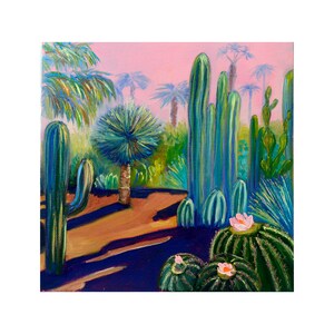 花咲く砂漠の絵画：アリゾナ砂漠。サボテンのアート作品 12×12インチ