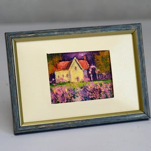 Cuadro casa ACEO arte original Cuadro pequeño enmarcado 10 x 15 cm