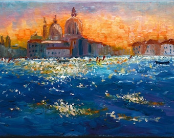 Venedig Original Gemälde, Italienische Stadt Kleines Gemälde auf Leinwand 13 x 18 cm mit Staffelei Von MilaludArt