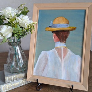 Portrait Lady in a hat. Framed Artwork . Figurative original art 14x10 inches