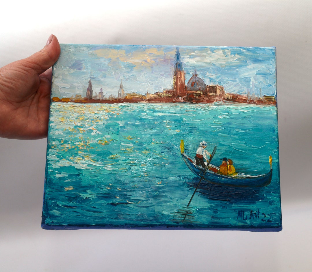 Venice Original Art, Gondola Painting, Grand Canal Oil Painting on