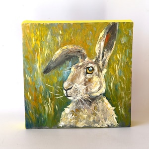 Rabbit Original oil painting. Original paintind of a hare on canvas 8x8x1.5 inches